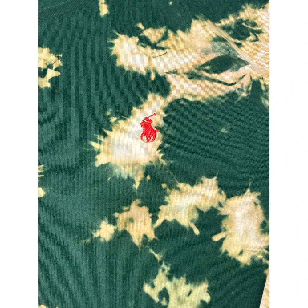Polo Ralph Lauren Mens XL Long Sleeve Tie Dye Bleach Wash T-Shirt Green Red Pony